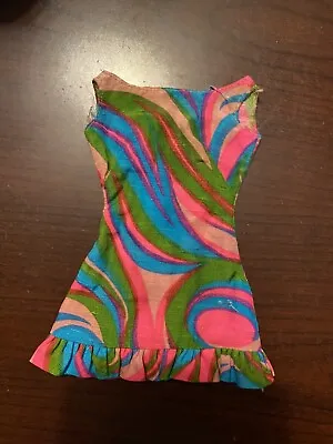 Vintage Mattel Tagged Barbie Clothes Outfit #1822 Mod Era SWIRLY CUE Dress • $30