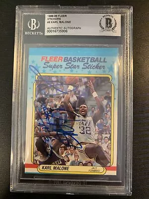 Karl Malone 1988-89 Fleer Sticker Auto Signed W/mailman Inscription Bas Authen • $249.99