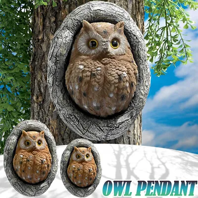 Easter Owl Tree Pendant Garden Owl Knot Hole Tree Sculpture Outdoor Owl  Decor • £8.12