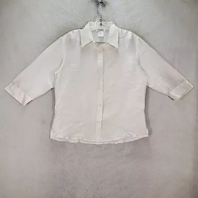 Vtg Corina Womens Top Size L White Silk Satin Collared Button Career Blouse • $19.95