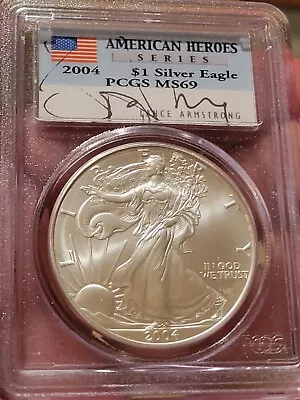 £67.80 • Buy 2004 $1 Silver American Eagle PCGS MS69 American Heroes Lance Armstrong Signed