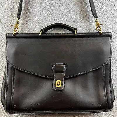 90’s Vintage Coach 5266 Beekman Vintage Black Leather Briefcase Messenger Bag • $174.99
