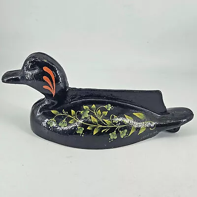 Vintage Hand Painted Signed Floral Iron Duck Doorstop Decor • $48