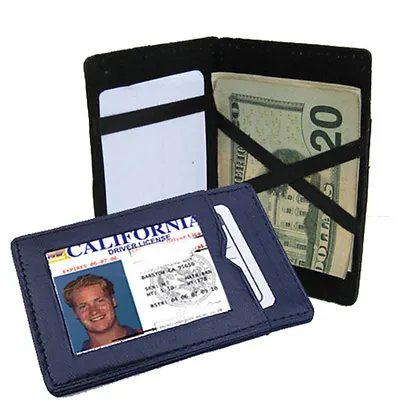 BLACK Genuine Leather Men's Flip Magic Wallet Card Money ID Holder US Seller • $11.11