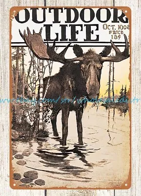 1908 Outdoor Life Moose Metal Tin Sign Room Decor Ideas • $18.99