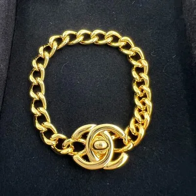 CHANEL Bracelet AUTH Coco Mark CC Chain Gold Vintage Turn Lock GP 17-18cm F/S • $1120.99