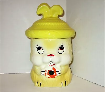 Vintage Bunny Rabbit Cookie Jar Yellow Ceramic Made In Japan Repaint Or Custom • $16.95