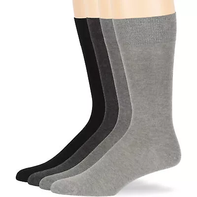 Men Bamboo 4 Pack Solid Assorted Trouser Socks Large 10-13 Black Charcoal Grey • $19.99