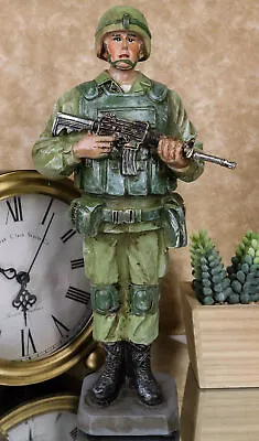 Military Battlefield Marine Army Soldier Standing On Guard With Rifle Figurine • $30.99