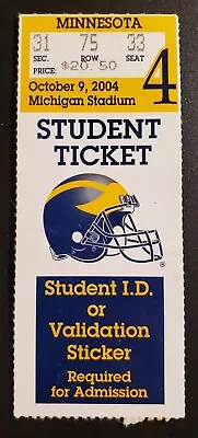 Michigan Wolverines Minnesota Football Ticket Stub 10/9 2004 Chad Henne Records • $7.75