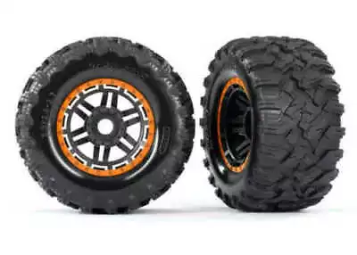 1/10 Maxx Orange Mounted Wheels & Tires (2) Traxxas Maxx TRA8972T • $41.95