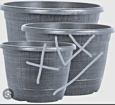 4 X30CM BARREL SILVER ANTHRACITE Plant Pot Outdoor Garden Plastic Planter Patio • £15.99