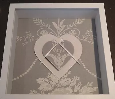 LARGE 27cm Laura Ashley Josette Fabric 3D Heart Picture Steele Grey Ivory Linen • £23.50