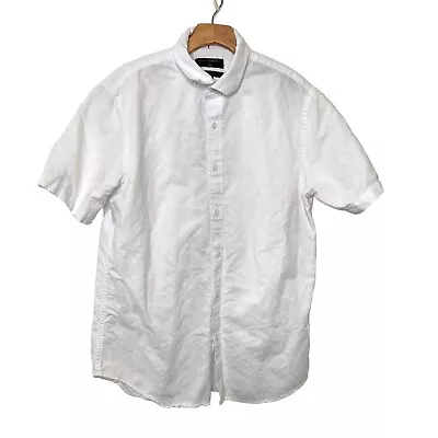 Banana Republic Shirt Men’s Medium White 100% Linen Slim Fit Short Sleeve Safari • $24.91