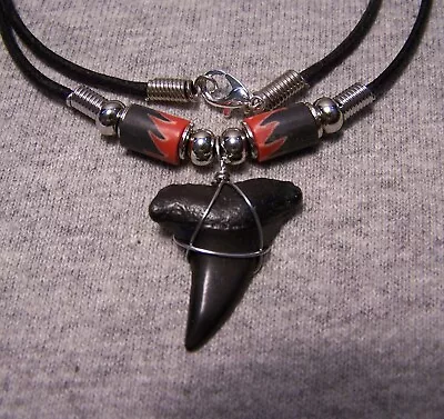 Shark Tooth Necklace 1 1/8  Mako Sharks Teeth Jaw Fossil Megalodon Dive Polished • $13