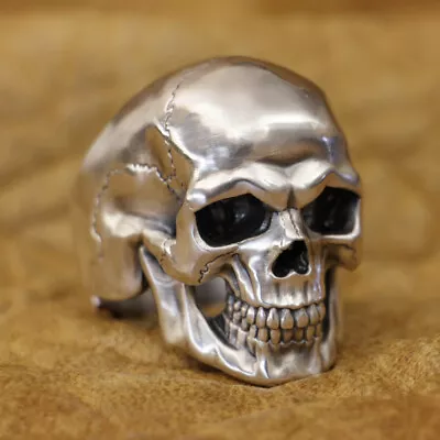 925 Sterling Silver Glossy Skull Ring Punk Adjustable Ring TA436A L Model US 12 • $127