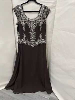 J Kara Jkara Women's Cap Sleeve Long Beaded Dress Brown Gold New NWT • $49.99