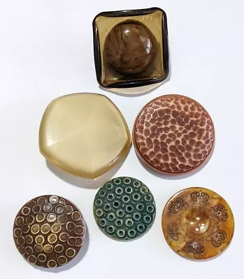 Six (6) Vintage Celluloid Buttons.  Variety! Including Painted And Buffed. • $5.99