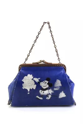 Designer Womens Vintage Mini Painted Kiss Lock Tote Handbag Wallet Blue • $112.01