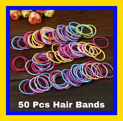 50 Mini Small Thin Elastics Snag Free Hair Bands Ponytail Bobbles  Mixed Colours • £2.89