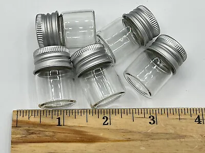 5 Mini Tiny 1-1/4” Miniature Storage Tiny Glass Bottles Jars Lids Crafts #5211 • $5.99
