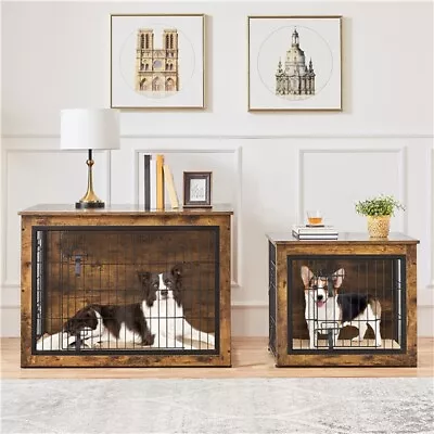 Dog Crate Furniture End Table Wooden Dog Kennel Pet Dog Cage Indoor W/2 Doors • $93.89