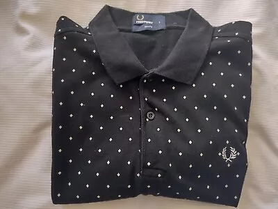 Fred Perry Rare Black With Polka Dot Pattern Polo Shirt Casual Large Slim Fit • £19.99