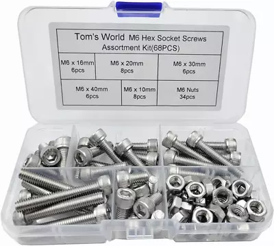 M6 Hex Socket Head Cap Bolts Nuts Screws Assortment Set 304 Stainless Steel Alle • $12.99