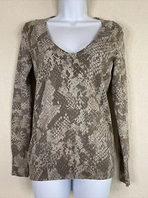 Express Womens Size S Brown Metallic Animal Print Knit Blouse Long Sleeve V Neck • $7