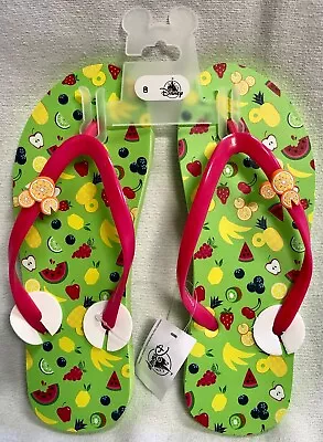 Disney Parks Fruits Flip Flops Ladies' Size 8 Neon Green Mickey Mouse Sandals • $12.93