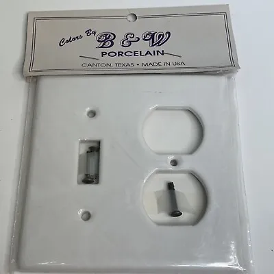 NOS Vintage Porcelain Double White Light And Outlet Switch Plate Cover MCM • $19.99