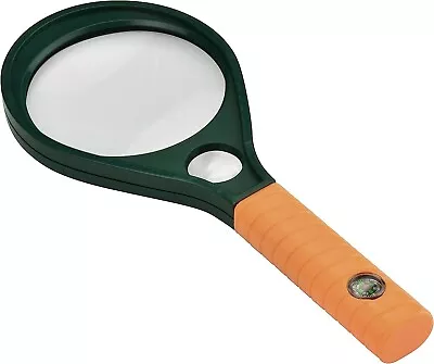 Magnifying Glass 75mm LARGE MAGNIFIER READING GLASS LENS Aid HANDHELD + Compass • £2.79