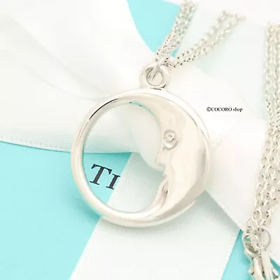 Tiffany & Co. Man In The Moon Double Chain Necklace Pendant 16.1  Silver W/Pouch • $223.20