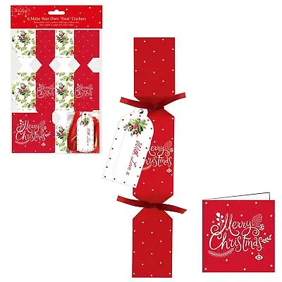 Christmas Cracker Kit & Cards - 6 Pack - Make / Fill Your Own Treat - Holly • £4.19