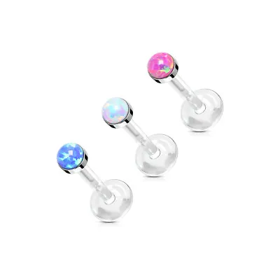 £4.05 • Buy 3mm Opal Labret Helix Tragus Ear Bar In Surgical Steel And Bioflex Push Fit