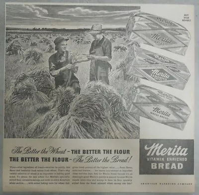 Merita Bread Ad: Better Wheat Better Flour ! From 1940's Size: 12 X 12 Inches • $15