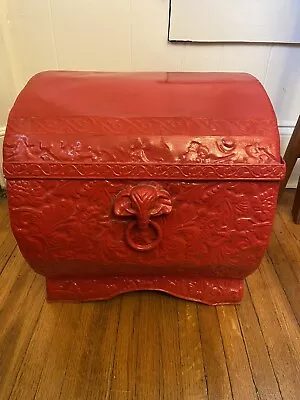 Red Metal Boho Elephant Head Chest Storage Trunk Home Decor Approx 15”X 14” • $50