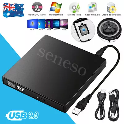 USB External CD RW DVD ROM Writer Burner Player Drive PC Laptop Mac Win8/9/10/11 • $20.69