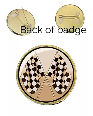 Motorsport Checkered Flags 27mm Metal Lapel Pin Badge Domed Insert • £4.99