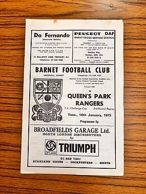 Barnet FC Vs Queens Park Rangers Matchday Programme 16/1/1973 • £5