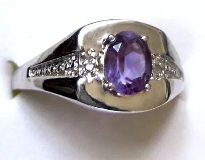 Men's Amethyst & Diamond Ring / Size 12 / 925 Sterling Silver / 1.25cts 7 Grams • $48.99