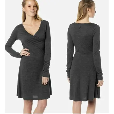 PRANA Nadia Womens Gray Wool Blend 3/4 Sleeve Faux Wrap Mini Dress Size XL • $35
