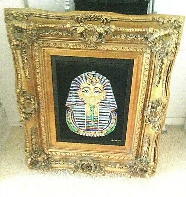 Needle Point King Tut & Nefertiti Museum Frame Hand Made Keter Canvas Egyptian • $3350