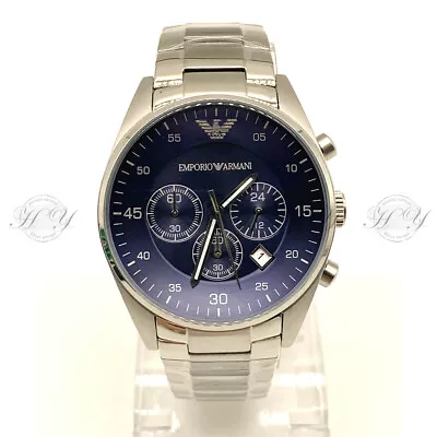 New In Box Emporio Armani AR5860 Blue Steel Chrono Stainless Steel Mens Watch • $144