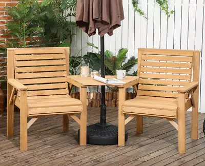 Garden Love Seat Solid Companion Bench Set 2 Chairs Outdoor Wooden Patio Table • £129.99