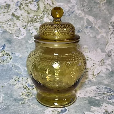 Vintage 60’s 70’s Amber Glass Apothecary Jar W/ Sealed Lid Pebbled Texture • $18