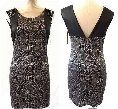 NEW Esley Women Dress Size M Black Gold Jacquard Lace Print Lined Cocktail Party • $1