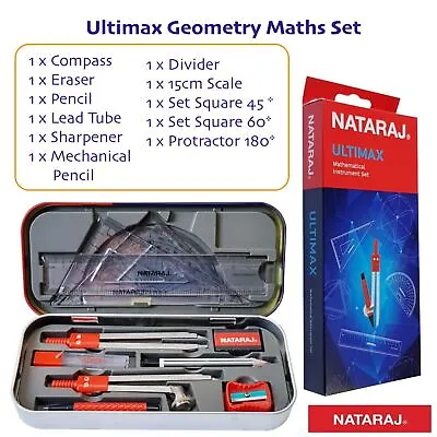 £55.55 • Buy PREMIUM Geometry Maths TIN Set Compass Divider Protector Squares 0.7mm Pencil
