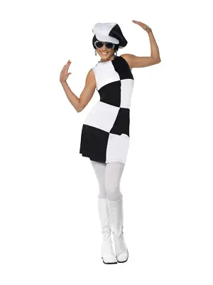 1960S Party Girl Black And White Mod Groovy Go Go Fancy Dress Dance Costume • $45.95