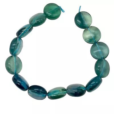 Rare Gem Quality Natural Blue Fluorite 15x8mm Coin 8 Inch Strand | 13 Beads | • $31.99